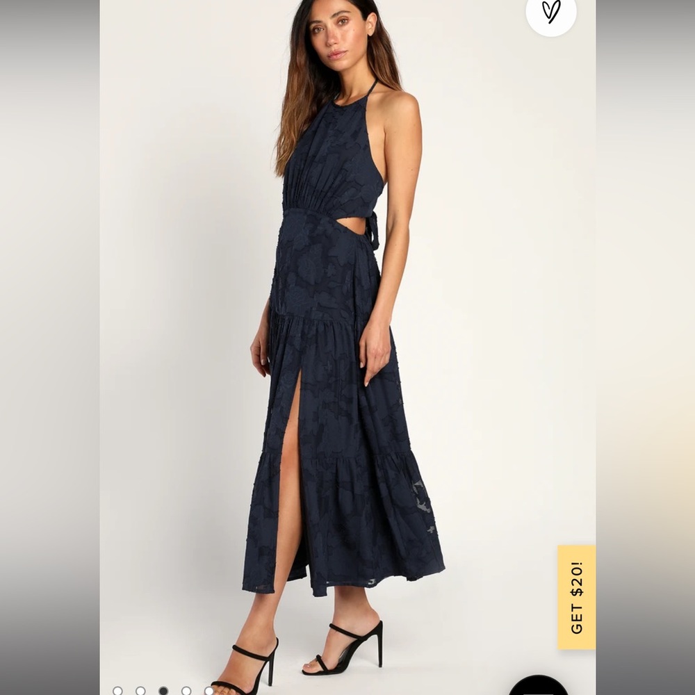 Lulus Romantic Mystique Navy Blue Dress